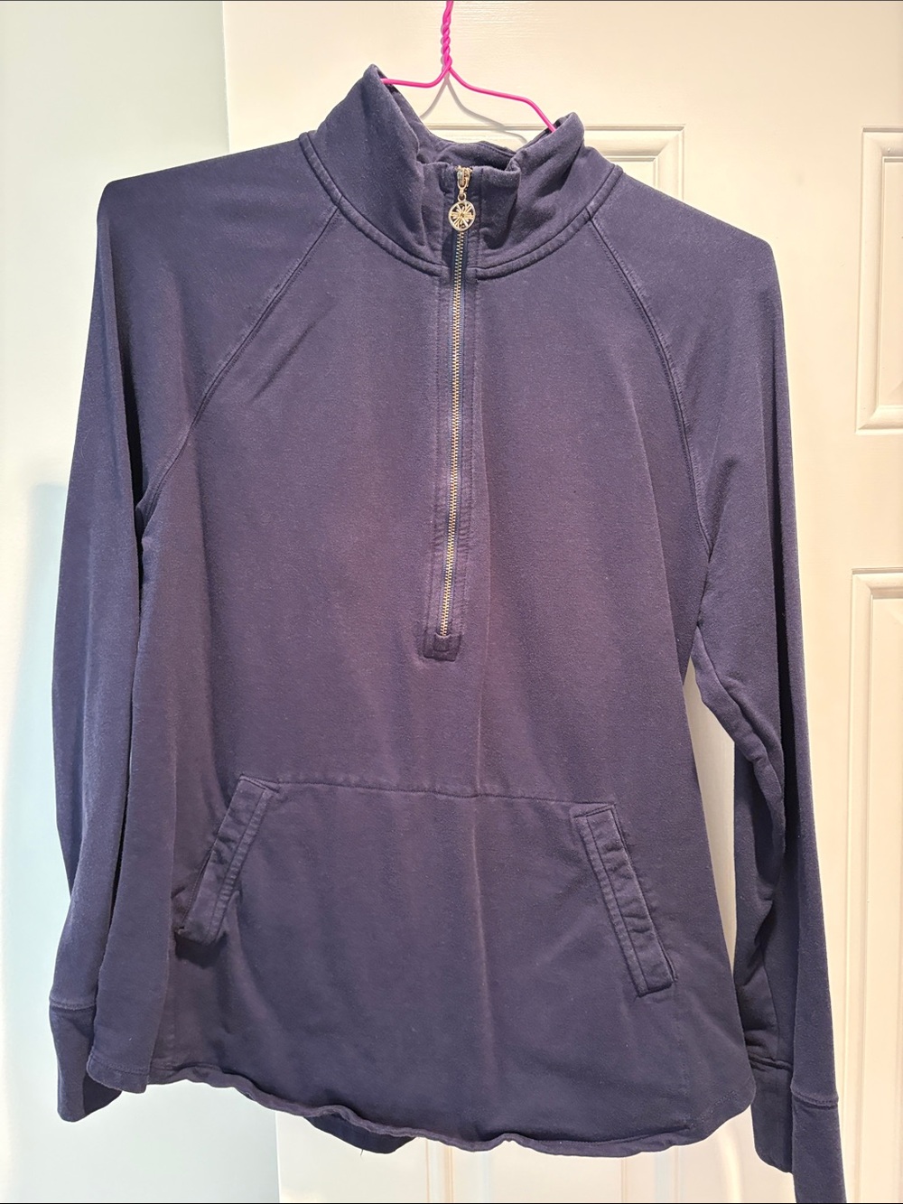 Lilly Pulitzer Navy Quarter-Zip Pullover with Kangaroo Pocket-Size L Fair Used